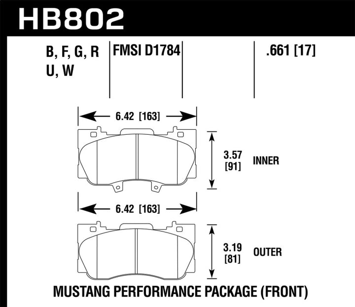 Hawk 15-17 Ford Mustang Performance Package HPS 5.0 Front Brake Pads.