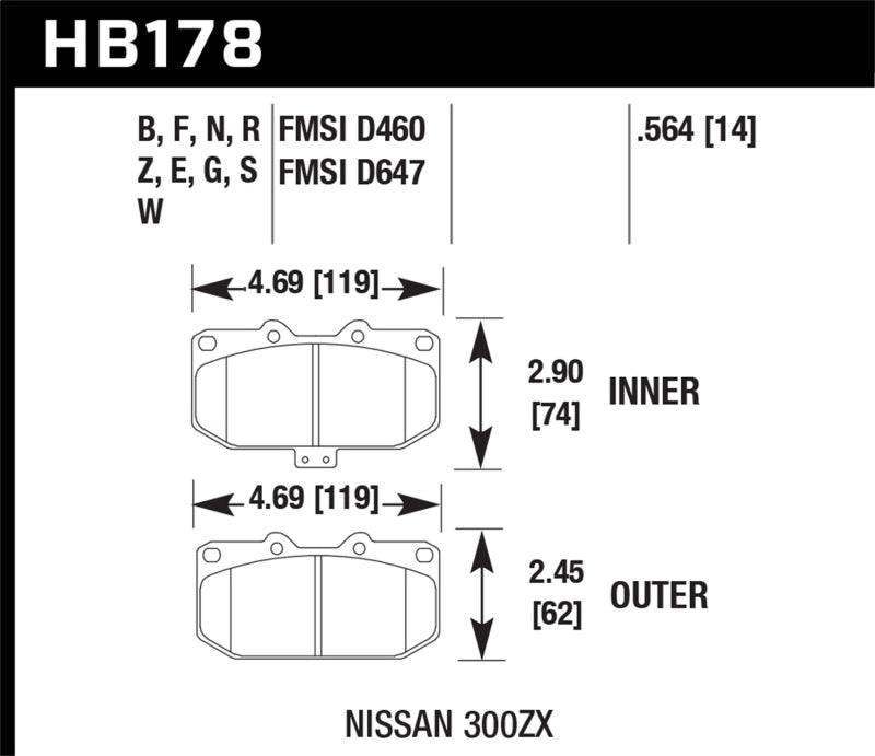 Hawk 06-07 WRX / 89-96 Nissan 300ZX / 89-93 Skyline GT-R DOTC-60 Front Race Pads.