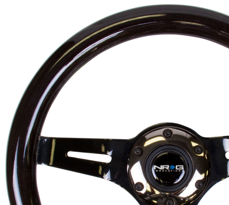 NRG Classic Wood Grain Steering Wheel (310mm) Black w/Black Chrome 3-Spoke Center.
