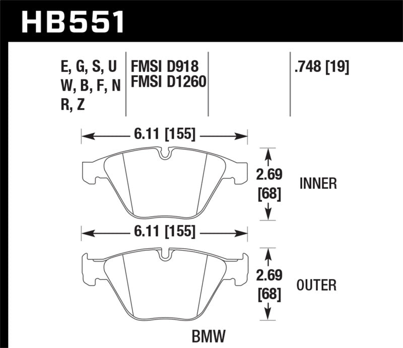 Hawk 07-09 BMW 335d/335i/335xi / 08-09 328i/M3 HPS Street Front Brake Pads.