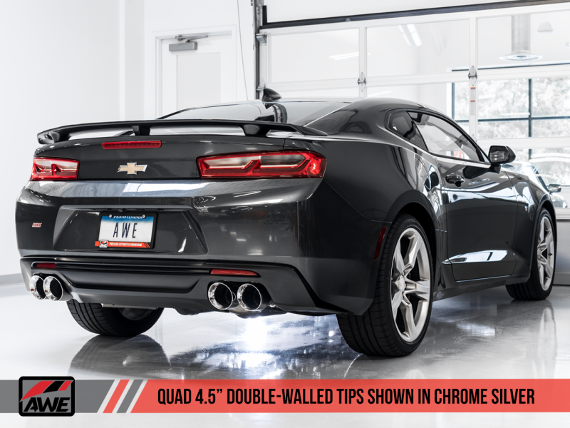 AWE Tuning 16-19 Chevrolet Camaro SS Axle-back Exhaust - Track Edition (Quad Chrome Silver Tips).