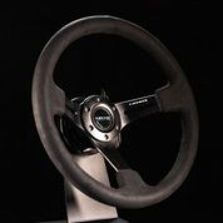 NRG Reinforced Steering Wheel (350mm / 3in. Deep) Black Leather w/ Alcantara Stitching.