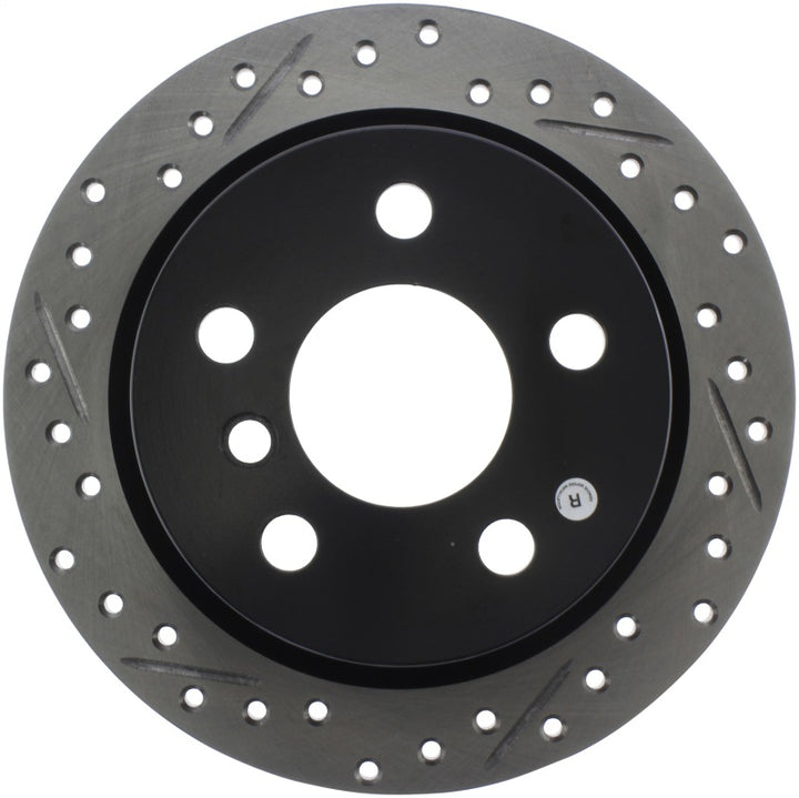 StopTech 14-15 Mini Cooper Base Slotted & Drilled Rear Right Rotor.