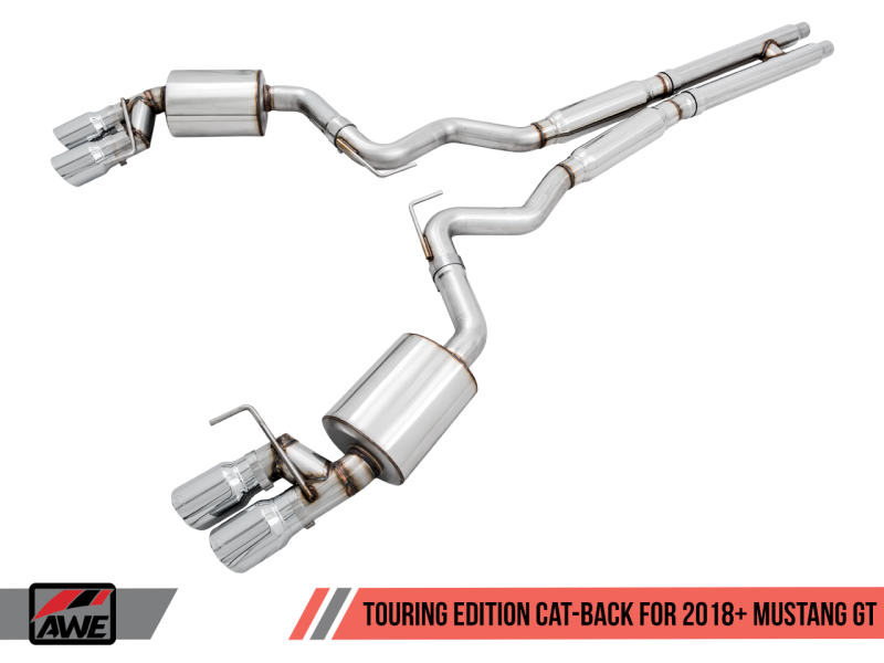 AWE Tuning 2018+ Ford Mustang GT (S550) Cat-back Exhaust - Touring Edition (Quad Chrome Silver Tips).