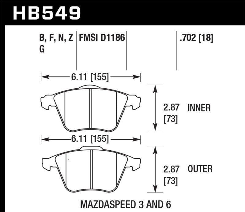 Hawk 07-08 Mazdaspeed3/06-07 Mazdaspeed6 HP+ Street Front Brake Pads.