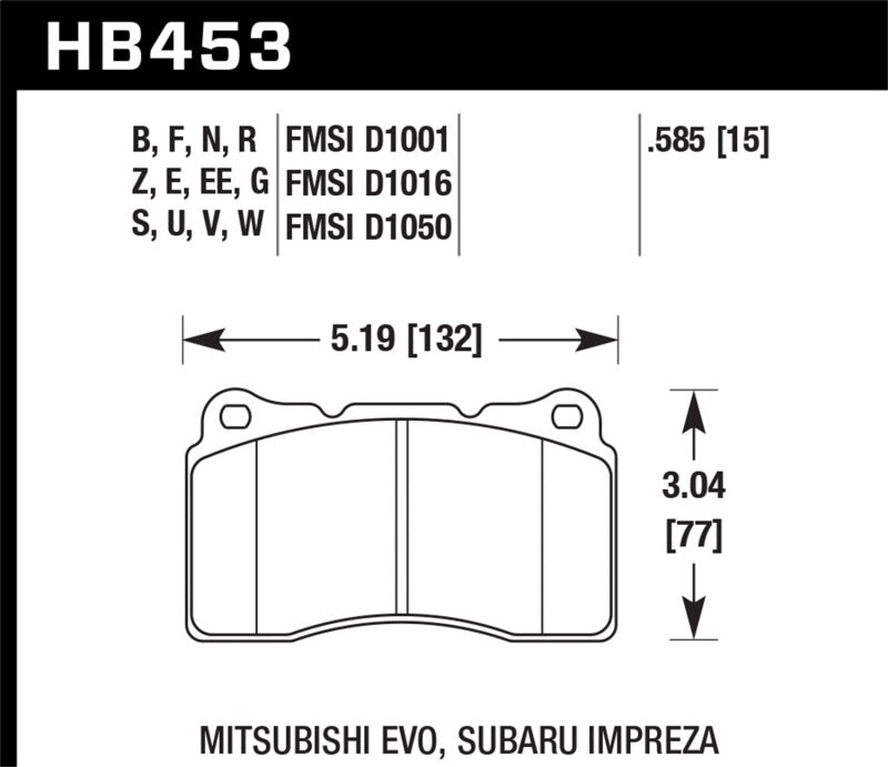 Hawk Street 5.0 Front Brake Pad Brembo 03-06 Evo / 04-14 STI / 09-10 Evo / 09-10 Genesis / 04-08 TL.