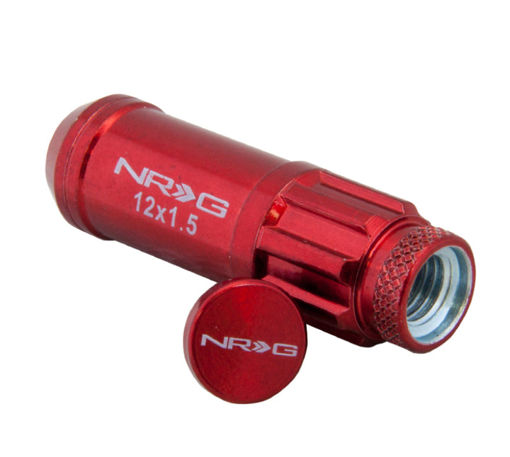 NRG 700 Series M12 X 1.5 Steel Lug Nut w/Dust Cap Cover Set 21 Pc w/Locks & Lock Socket - Red.