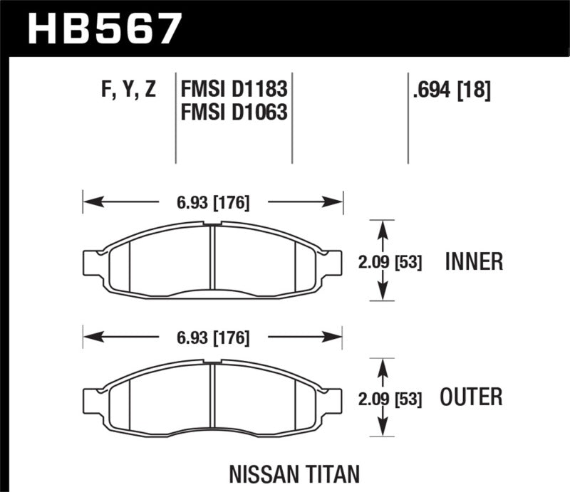 Hawk 04-06 infiniti QX56 / 05-06 Armada / 04 Pathfinder / 04-07 Titan LTS Street Front Brake Pads.