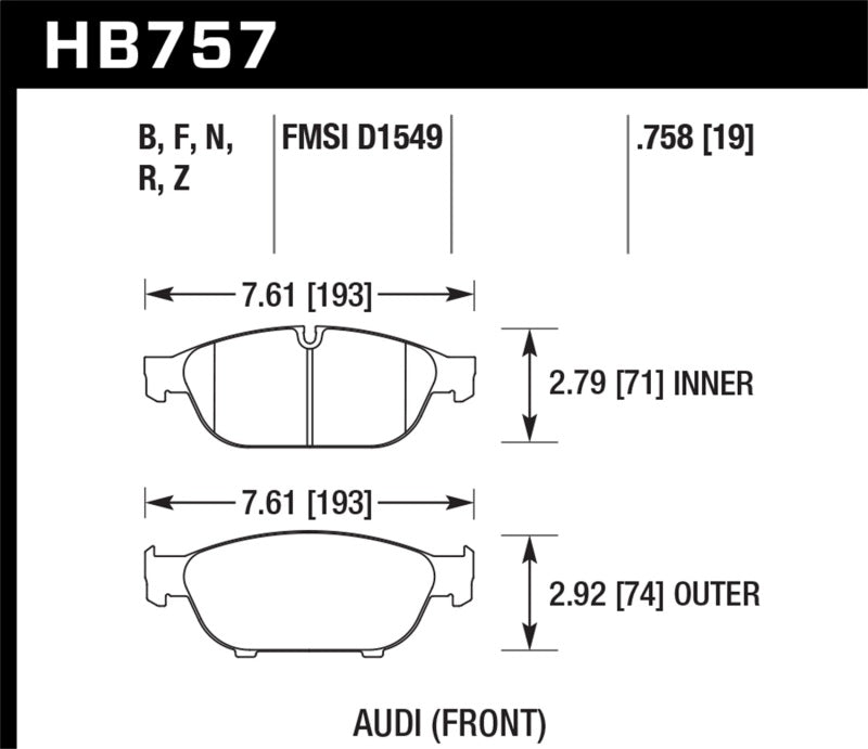 Hawk Audi 2013 A5 Quattro / 12-16 A6 Quattro/A7 Quattro/A8 Quattro HPS 5.0 Front Brake Pads.