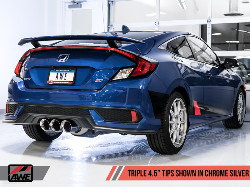 AWE Tuning 2016+ Honda Civic Si Touring Edition Exhaust w/Front Pipe & Triple Chrome Silver Tips.