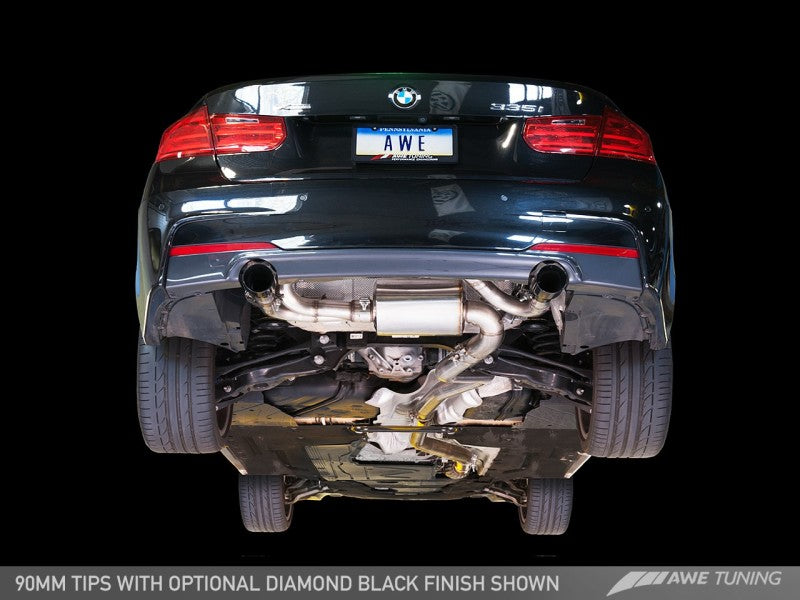 AWE Tuning BMW F3X 335i/435i Touring Edition Axle-Back Exhaust - Chrome Silver Tips (102mm).