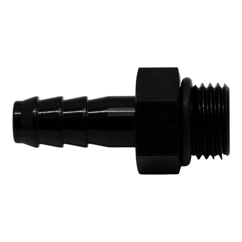 DeatschWerks 6AN ORB Male to 5/16in Male Triple Barb Fitting (Incl O-Ring) - Anodized Matte Black.