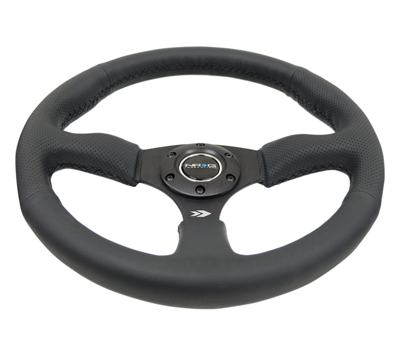 NRG Reinforced Steering Wheel (350mm / 2.5in. Deep) Blk Leather Comfort Grip w/5mm Matte Blk Spokes.
