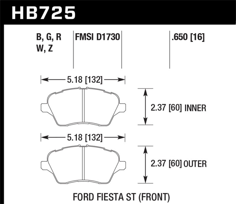 Hawk 2014 Ford Fiesta ST HPS 5.0 Front Brake Pads.