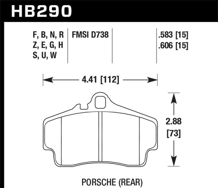 Hawk 98 Porsche 911 Targa/99-08 911 Carrera 4/00-06 Boxster S DTC-70 15mm Rear Brake Pads.