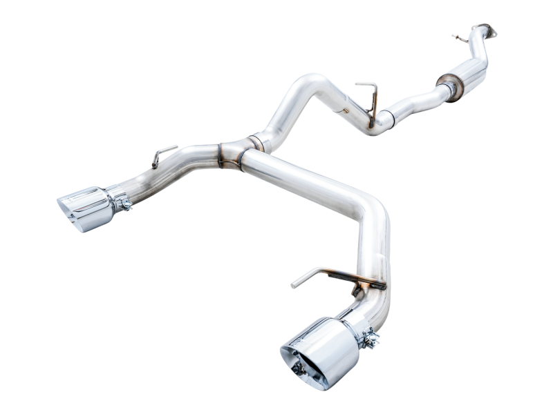 AWE Tuning 2021+ Ford Bronco 0FG Dual Rear Exit Exhaust w/Chrome Silver Tips & Bash Guard.