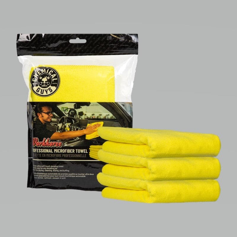 Chemical Guys Workhorse Professional Microfiber Towel - 16in x 16in - Yellow - 3 Pack.