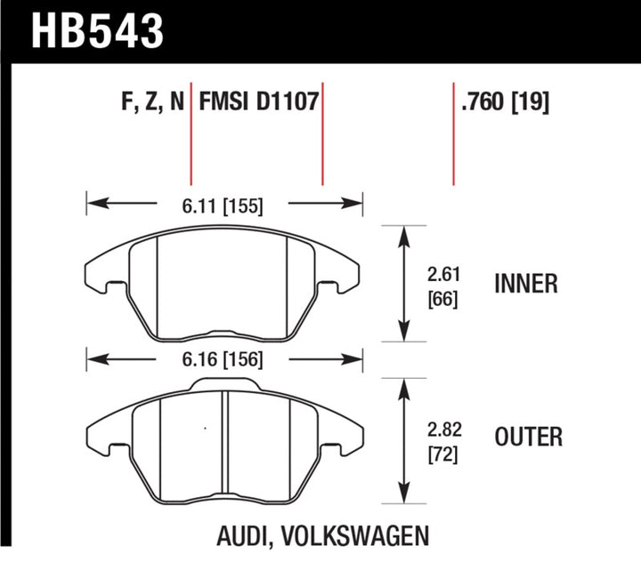Hawk 2006-2009 Audi A3 TFSIi Quattro 2.0 HPS 5.0 Front Brake Pads.