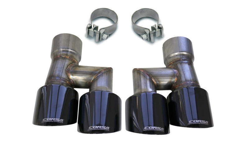 Corsa 18-19 Ford Mustang Eco 2.3L Twin 4in Black PVD Pro-Series Tip Kit (Clamps Included).