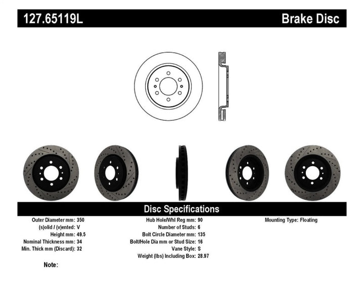 StopTech Slotted & Drilled Sport Brake Rotor.