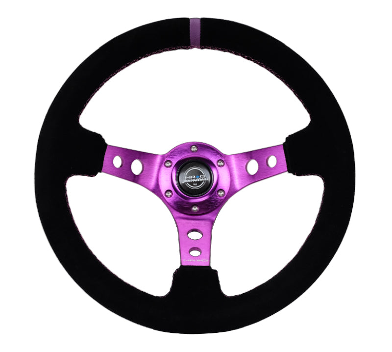 NRG Reinforced Steering Wheel (350mm / 3in. Deep) Black Suede w/Purple Center & Purple Stitching.