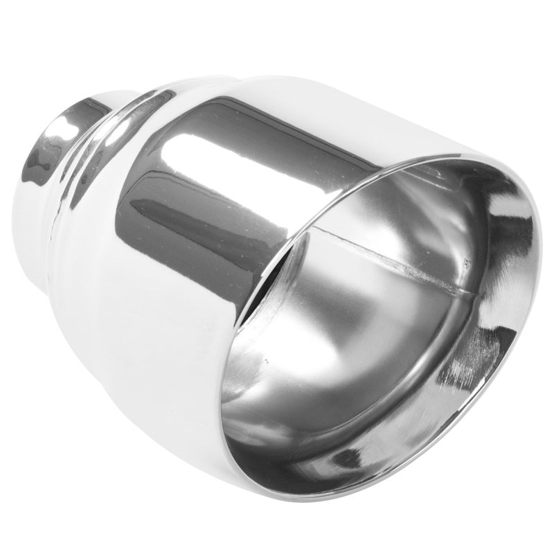 MagnaFlow Tip Stainless Double Wall Round Single Outlet Polished 4.5in DIA 2.5in Inlet 5.75in Length.