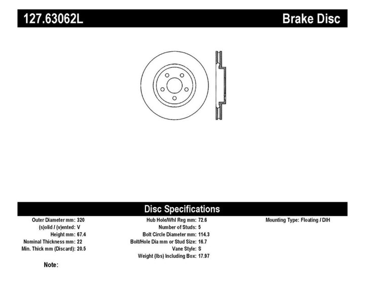 StopTech 05-09 Chrysler 300 (5.7L V8 exc SRT-8) Rear Left Slotted & Drilled Rotor.