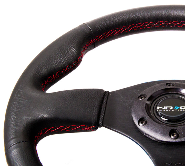 NRG Reinforced Steering Wheel (320mm) Leather w/Red Stitch.