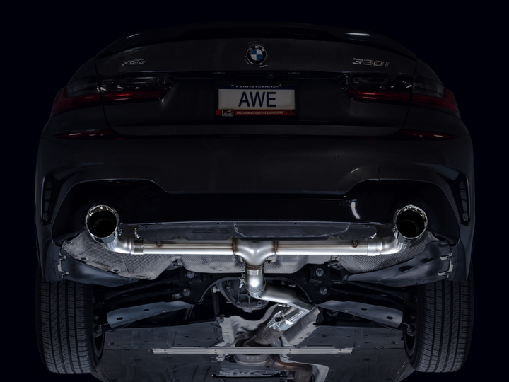 AWE 19-23 BMW 330i / 21-23 BMW 430i Base G2X Track Edition Axle Back Exhaust - Chrome Silver.