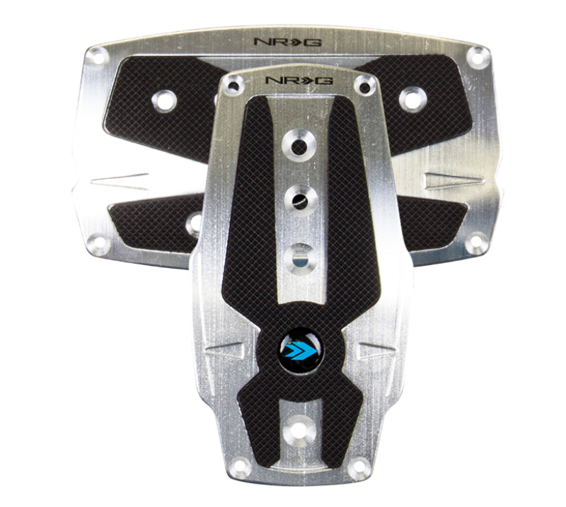 NRG Brushed Aluminum Sport Pedal A/T - Silver w/Black Rubber Inserts.