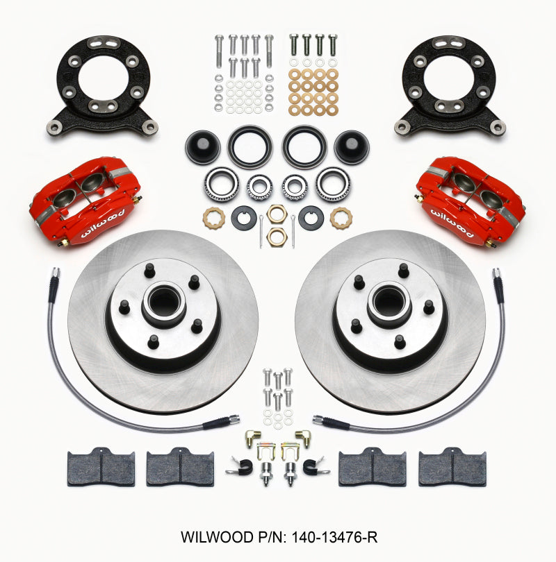 Wilwood Forged Dynalite-M Front Kit 11.30in 1 PC Rotor&Hub Red 1965-1969 Mustang Disc & Drum Spindle.