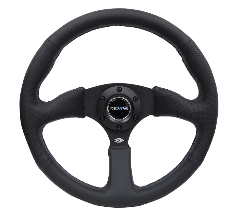 NRG Reinforced Steering Wheel (350mm / 2.5in. Deep) Blk Leather Comfort Grip w/5mm Matte Blk Spokes.