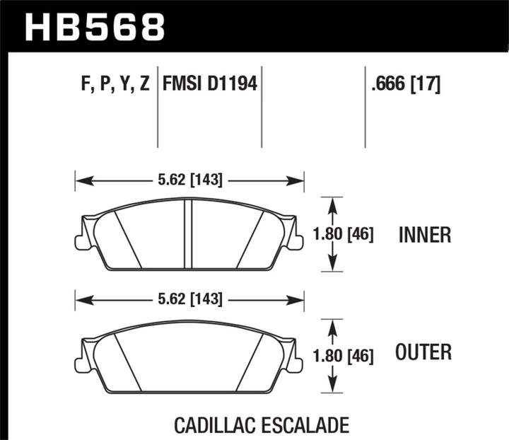 Hawk 07-08 Escalade 6.2 / 07-08 Avalanche Super Duty Rear Brake Pads.