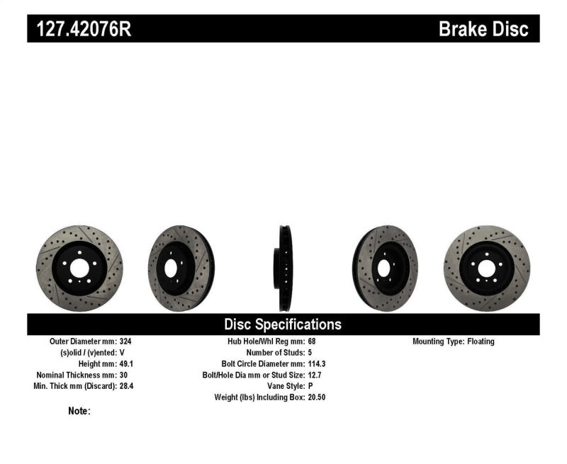 StopTech Slotted & Drilled Sport Brake Rotor.