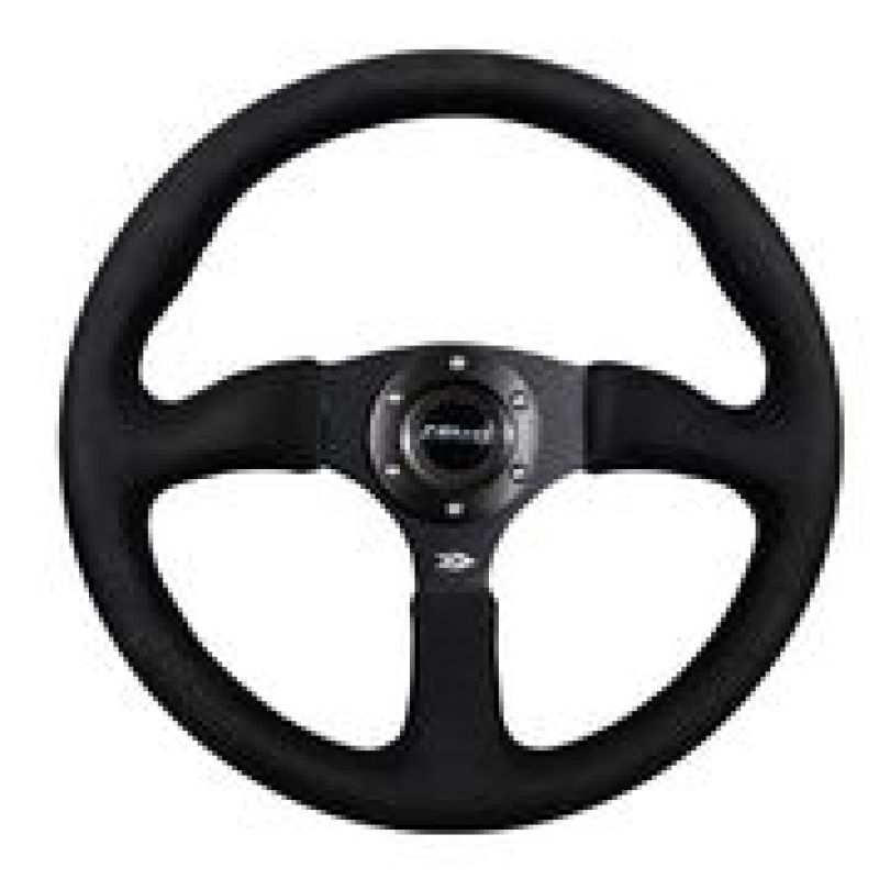 NRG Reinforced Steering Wheel (350mm / 2.5in. Deep)Blk Alcantara Comfort Grip w/4mm Matte Blk Spokes.