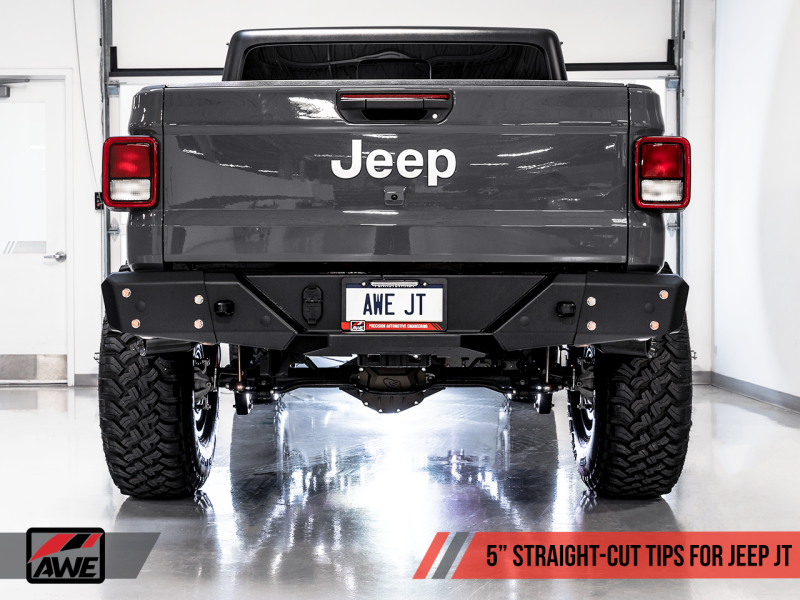 AWE Tuning 20-21 Jeep Gladiator JT 3.6L Tread Edition Cat-Back Dual Exhaust - Diamond Black Tip.