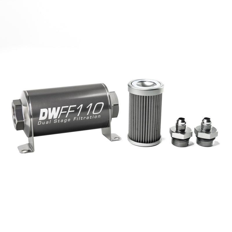 DeatschWerks Stainless Steel 6AN 40 Micron Universal Inline Fuel Filter Housing Kit (110mm).