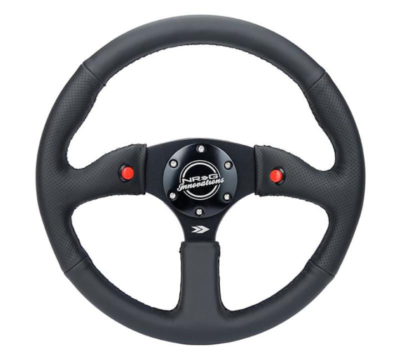 NRG Reinforced Steering Wheel (350mm/ 2.5in. Deep) Sport Leather Racing/ 4mm Matte Black Spoke.