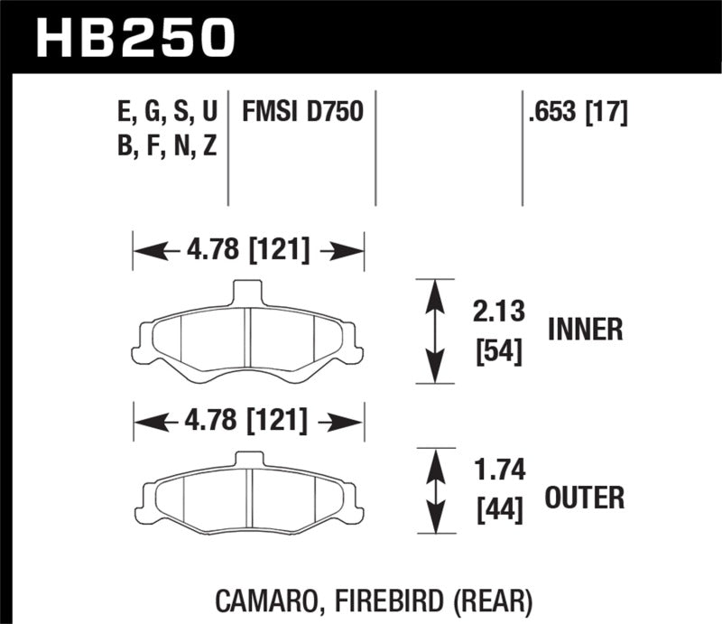 Hawk 98-02 Chevrolet Camaro 5.7L/3.8L / 98-02 Pontiac Firebird 5.7L/3.8L  HPS Street Rear Brake Pads.