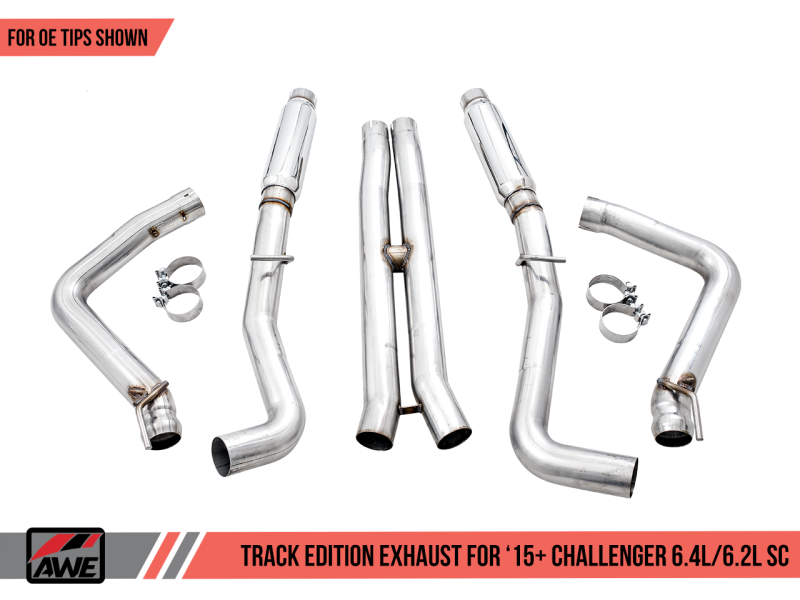 AWE Tuning 2015+ Dodge Challenger 6.4L/6.2L Supercharged Track Edition Exhaust - Use Stock Tips.