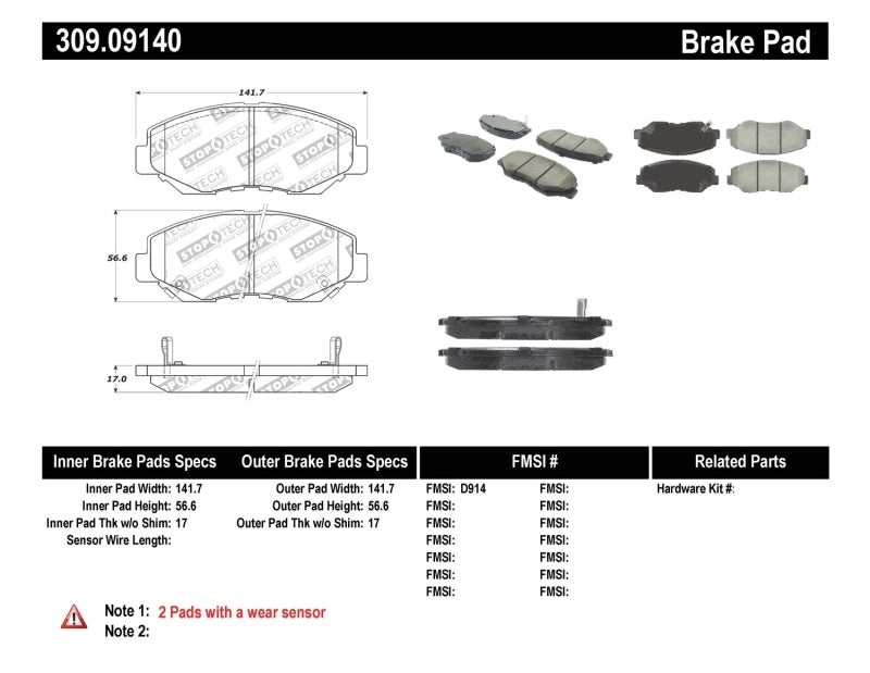 StopTech Performance 03-10 Honda Accord / 02-06 CR-V / 03-08 Pilot Front Brake Pads.