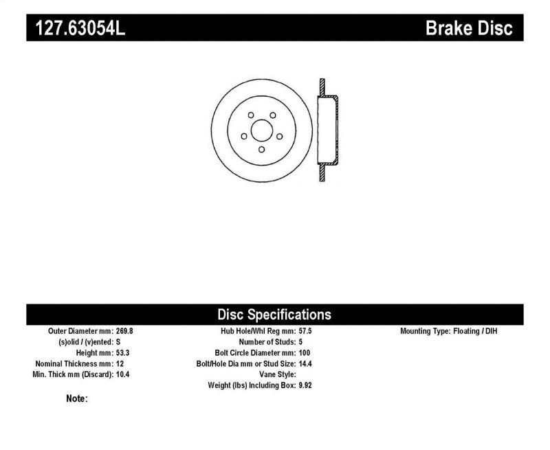 StopTech 03-09 Chrysler PTCruiser Tur / 03-05 Dodge Neon SRT-4 Rear Left Slotted & Drilled Rotor.