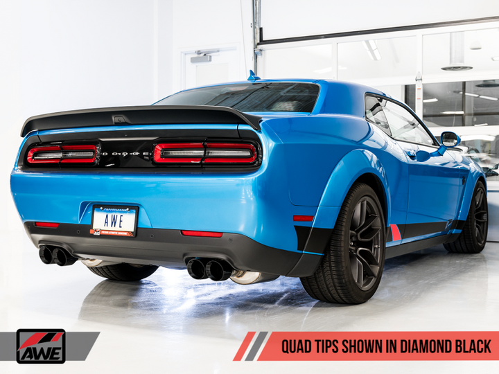 AWE Tuning 2015+ Dodge Challenger 6.4L/6.2L SC Track Edition Exhaust - Quad Diamond Black Tips.