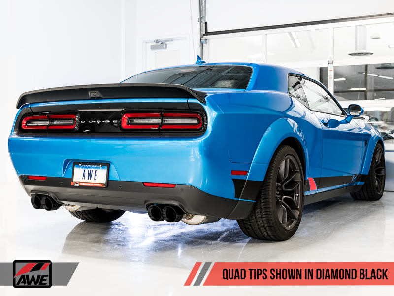 AWE Tuning 2015+ Dodge Challenger 6.4L/6.2L Non-Resonated Touring Edition Exhaust - Quad Black Tips.
