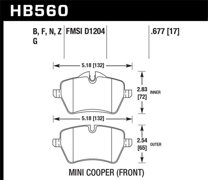 Hawk 05-06 JCW R53 Cooper S & 07+ R56 Cooper S HPS Street Front Brake Pads.