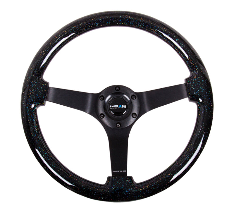 NRG Reinforced Steering Wheel (350mm / 3in Deep) Classic Blk Sparkle Wood Grain w/Blk 3-Spoke Center.