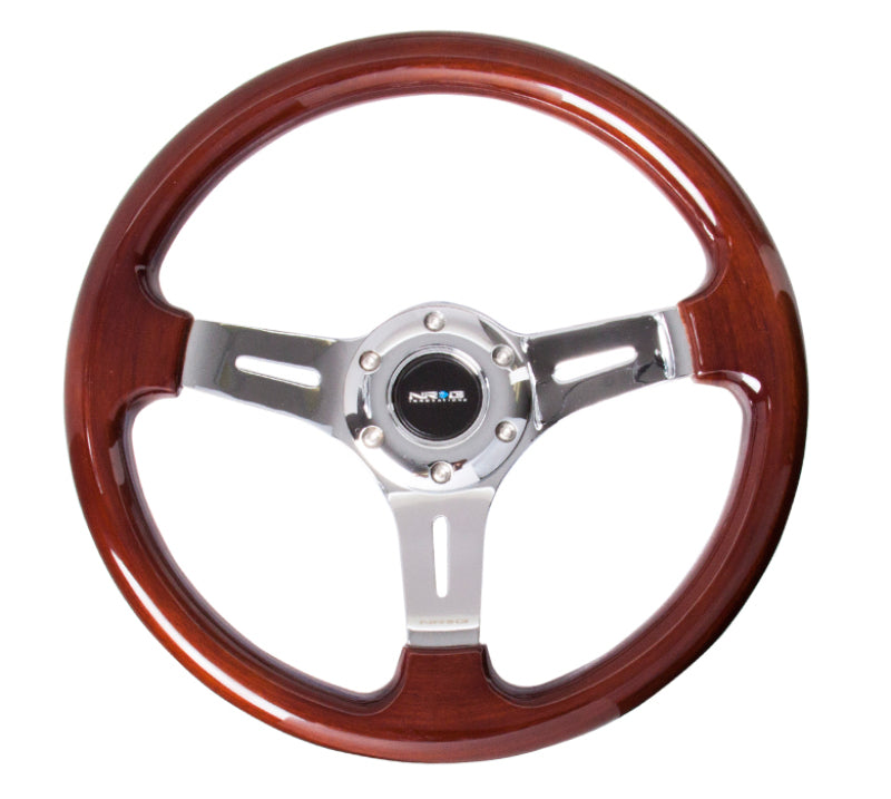 NRG Classic Wood Grain Steering Wheel (330mm) Wood Grain w/Chrome 3-Spoke Center.