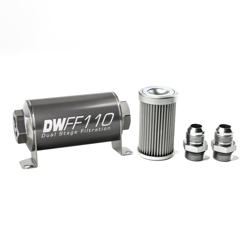 DeatschWerks Stainless Steel 10AN 10 Micron Universal Inline Fuel Filter Housing Kit (110mm).