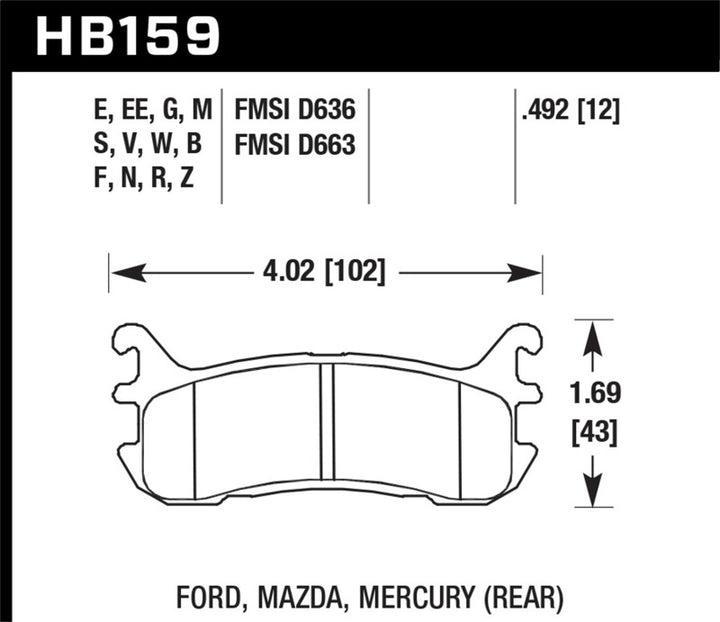 Hawk 97-02 Ford Escort (Inc. LX/Sport) / 94-03 Mazda Miata DTC-60 Race Rear Brake Pads (D636).