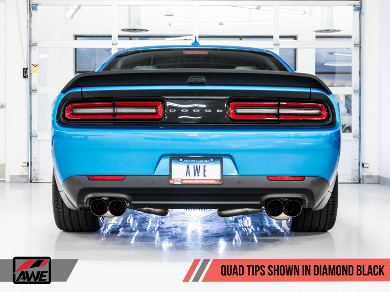 AWE Tuning 2015+ Dodge Challenger 6.4L/6.2L SC Track Edition Exhaust - Quad Diamond Black Tips.